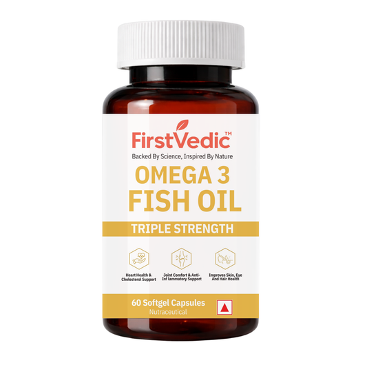 FirstVedic Omega 3 Fish Oil Triple Strength | High EPA & DHA | Supports Heart, Joint & Brain Health | 60 Softgel Capsules